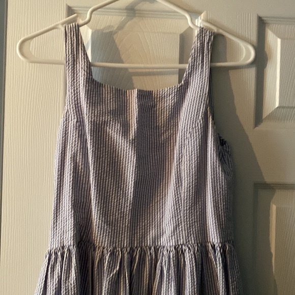Blue and white striped short dress with buttons - Picture 3 of 4